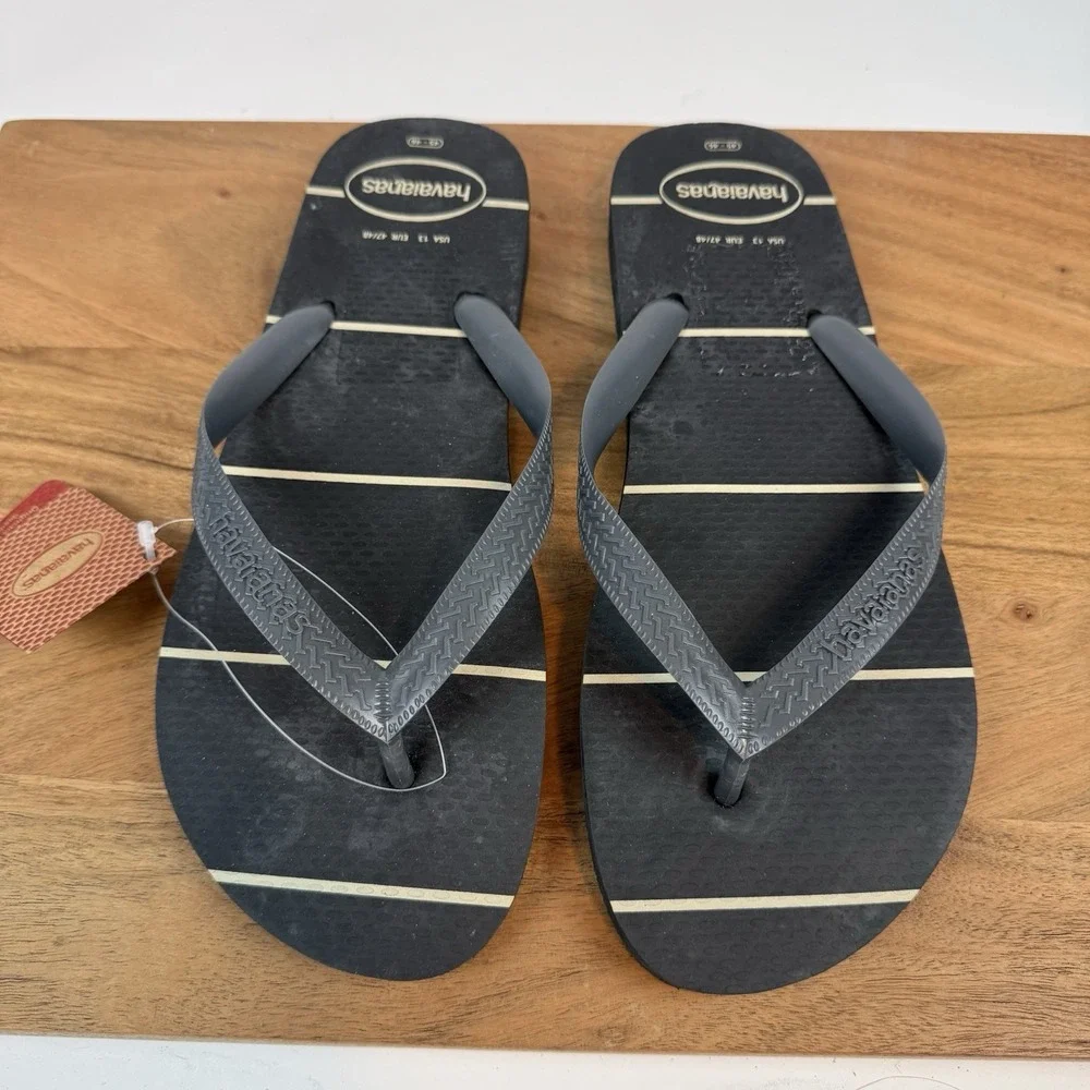 New Mens Havaianas‎ Black Beach Flip Flop Thong Sandals Shoes Size 13